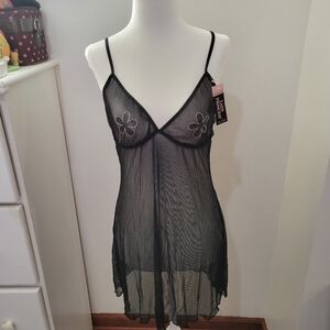 NWT Lady Princess Mesh See Through Slip Dress Floral Black Lagenlook Goth | Med